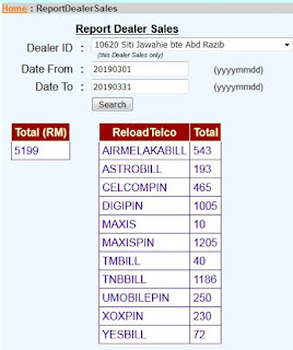 Jualan Topup, Pin & Pembayaran Bil pada bulan April 2019